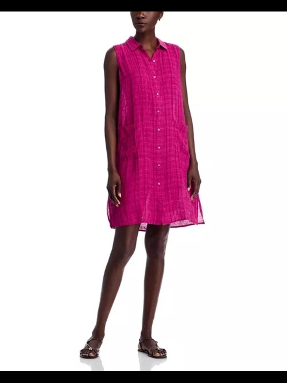 100% Organic Linen Pink Plaid Shirt Dress